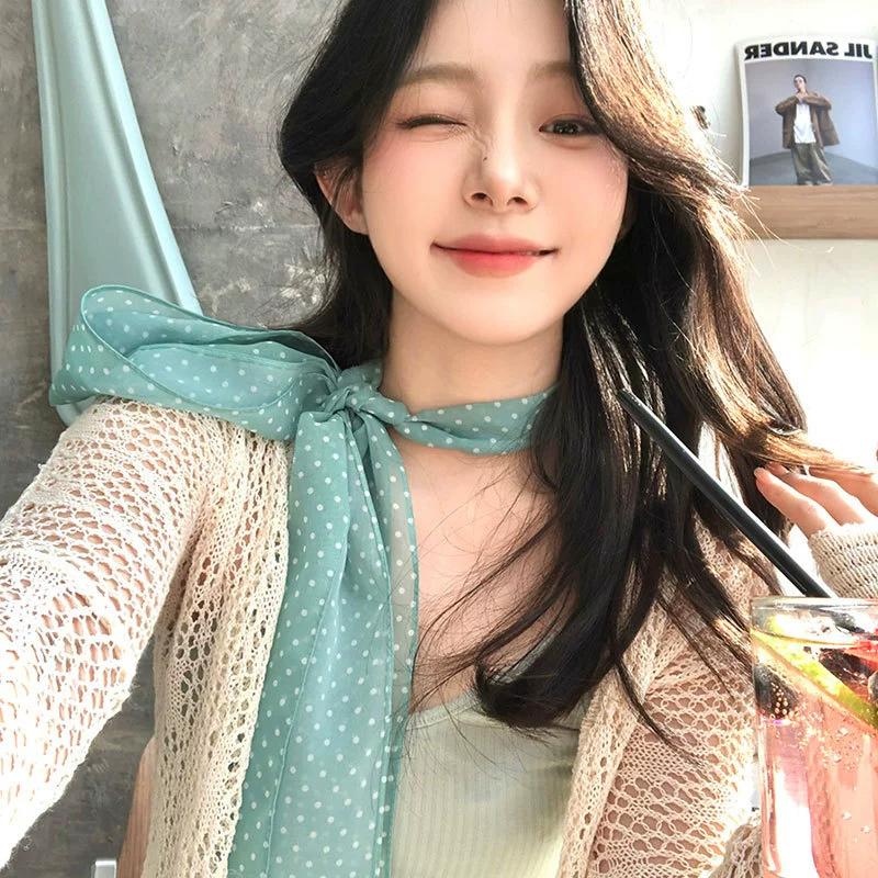 Polka Dots Chiffon Transparent Breathable Sunscreen Shawl Female Summer Thin Long Beach Towel Sun Silk Scarf