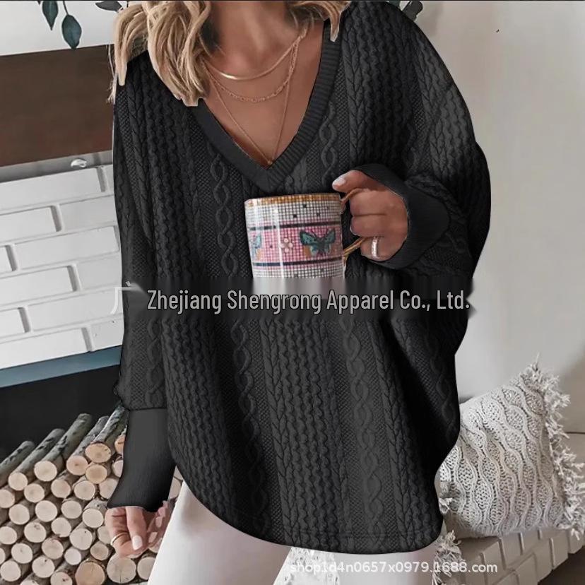 2025 European & American Women's Solid Color Knit V-Neck Sweater