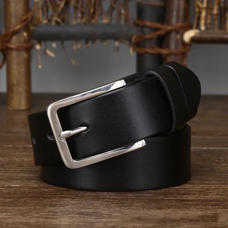 3.3CM Pure Cowhide Genuine Leather for Men's High Quality Jeans Pin Buckle Business Belts Cowboy Waistband Male Fashion Designer