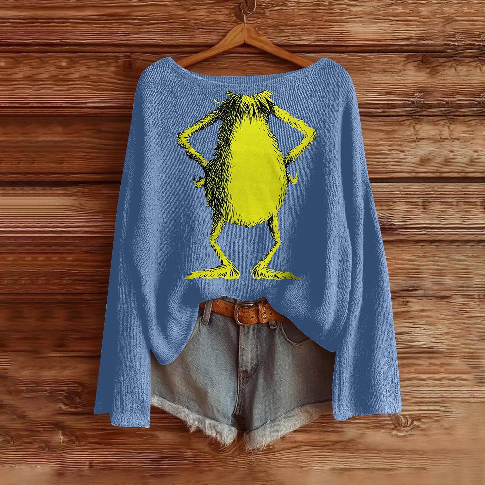 

Женская мода Длинный рукав Рождественский принт Вязаный Длинный рукав На подкладке Длинный рукав XL небесно-голубой