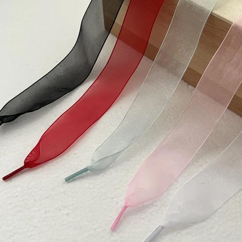 1Pair Women's  Soft Casual Flat Shoestrings for Sneaker 2.5CM Wide Shoe Accessories Shoe Laces Silk Satin Ribbon Shoelaces