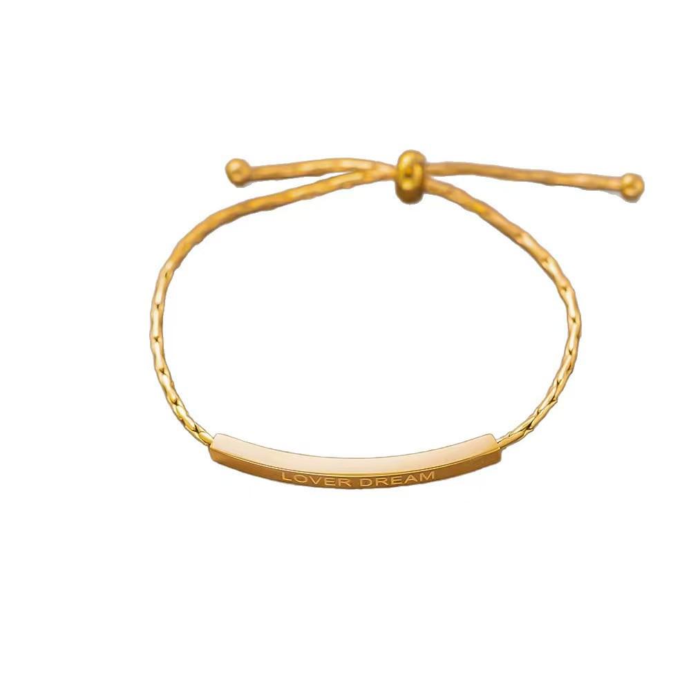 18k Gold Engraved Adjustable Pull-string Bracelet for Women - Instagram Style, Light Luxury, High-end Feel, Colorfast Jewelry Piece