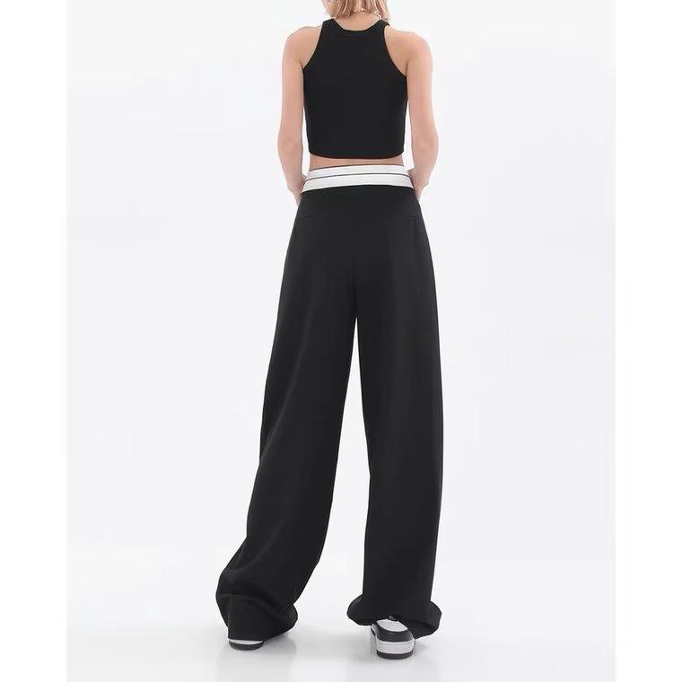 Women Pants High Wide Waisted Leg Pants Loose Fashion Office Lady Solid Pleated Spring 2023 Fashion Clothes Black Grey Trousers