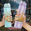 1PC Neutral Wildflower Bowl Print 750ml Color Plastic Sports Water Bottle Leakproof Flip Straw Lid Suitable for Sports Office Home Use