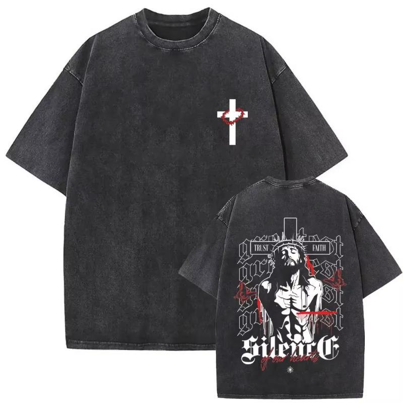 

Christian Religious Jesus Forgive Them Father Vintage Washed Tshirt Unisex Women Gothic Rock Oversized T Shirts Tops Streetwear M