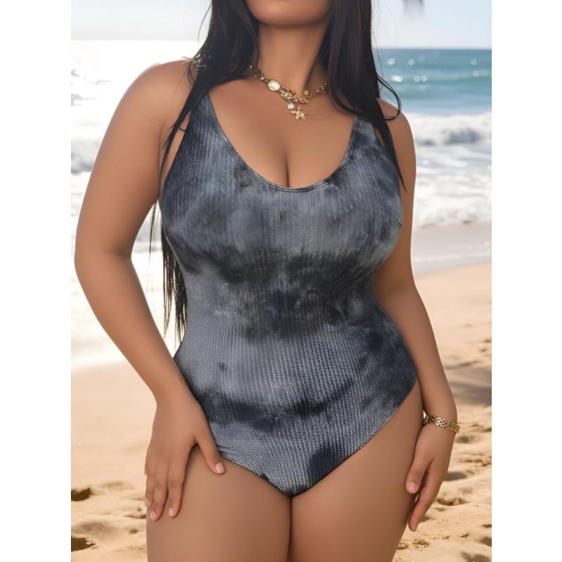 European and American Large-size New Tie-dye Backless Sexy Slim-fit One-piece Swimsuit