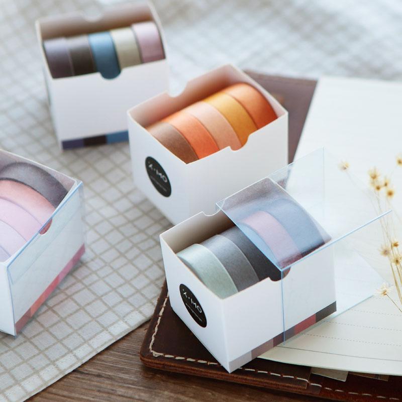 5pcs*5m Solid Color Bullet Journaling Adhesive Tapes Scrapbooking Sticker Masking Tapes Washi Tape Set Stationery Tapes