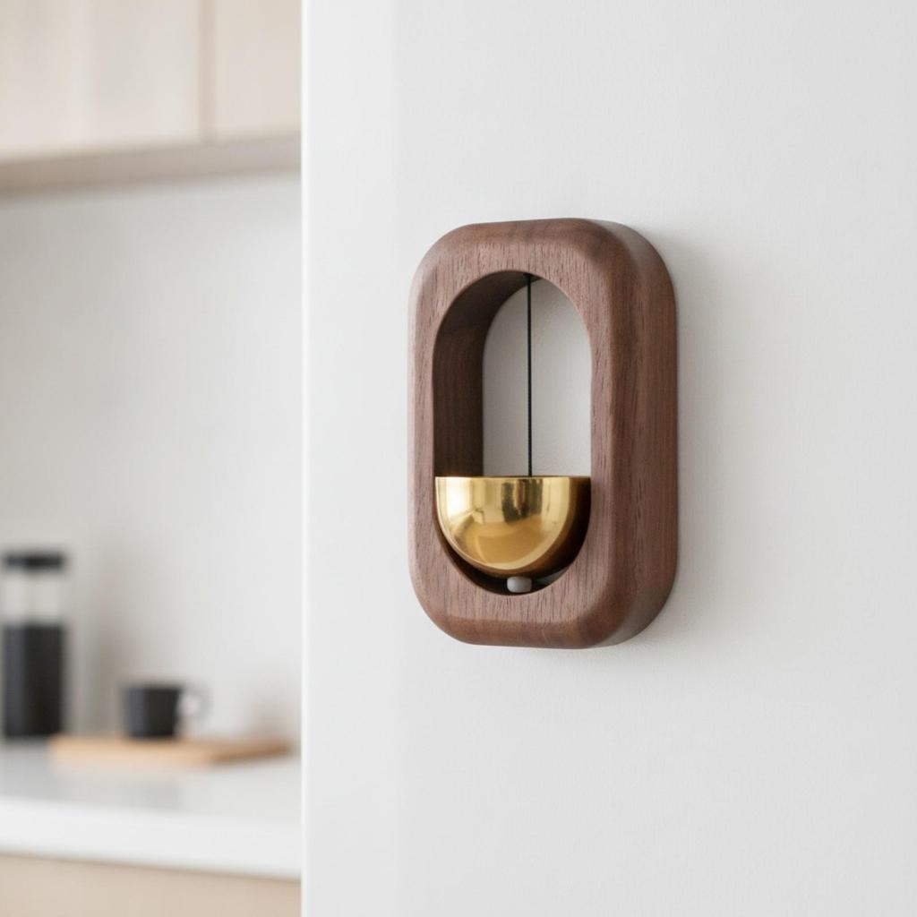 Wooden Door Chime with Metal Bell Small Entry Notification Gentle