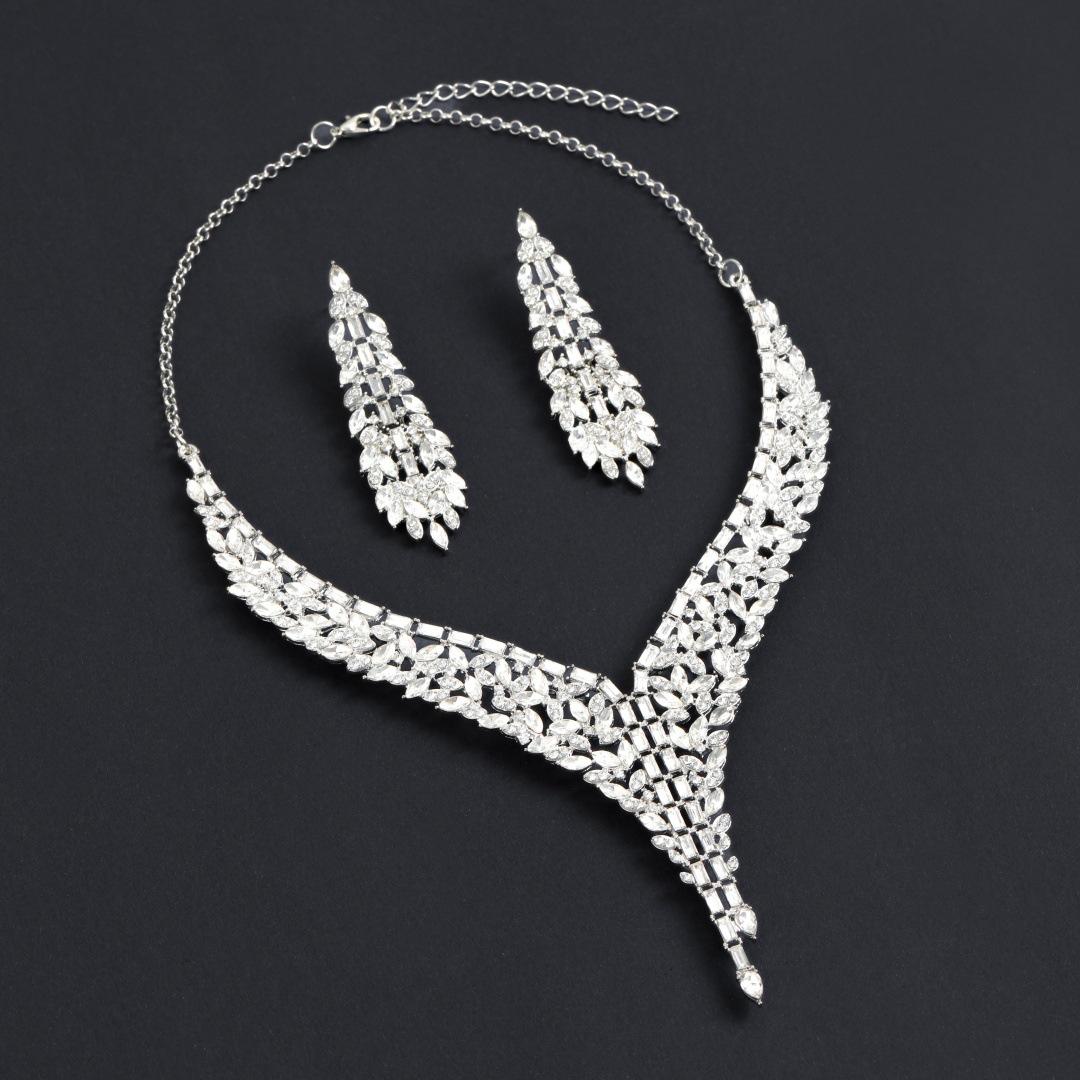 Explosive women s necklace luxury water drop earrings high-end fashion jewelry set серебряный