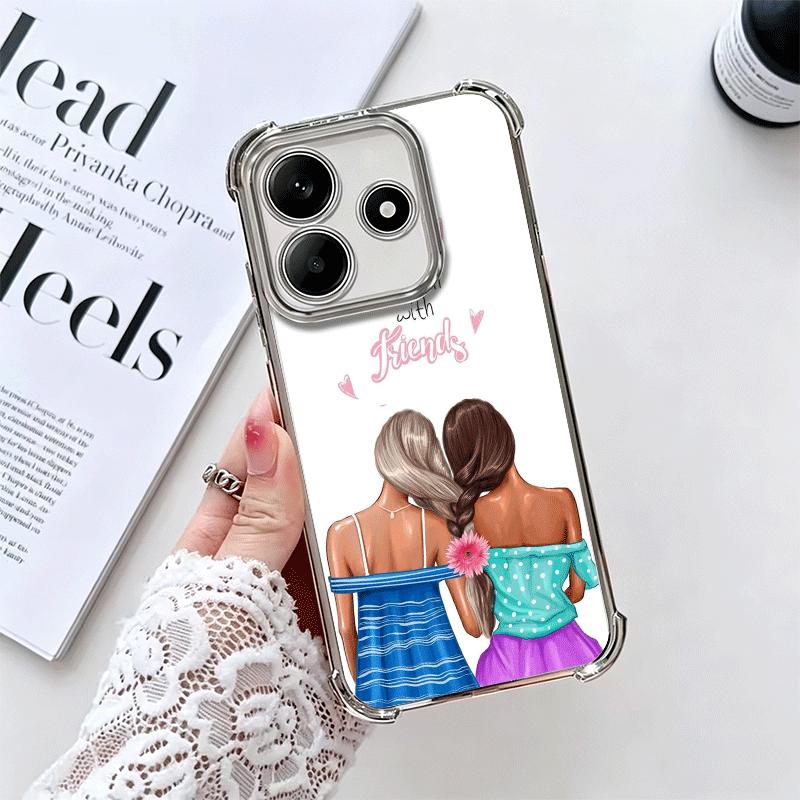 Best Friends Forever Girls Plating Phone Case For Xiaomi Redmi Note 14 15 Pro Plus 13 12 11 11S 11T 10 9S 9 5G Anti-Fall Airabag