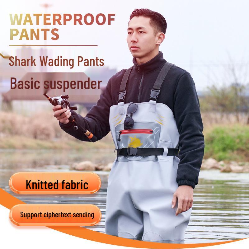 Shark Ultralight Waterproof Wading Pants with Rain Boots for Fishing