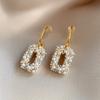 European and American retro diamond-set geometric square pearl stud earrings temperament earrings women