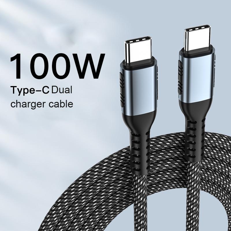 100W PD 5A Fast Charging USB-C to USB-C Nylon Data Cable for Camera & Computer 1 meter чёрный