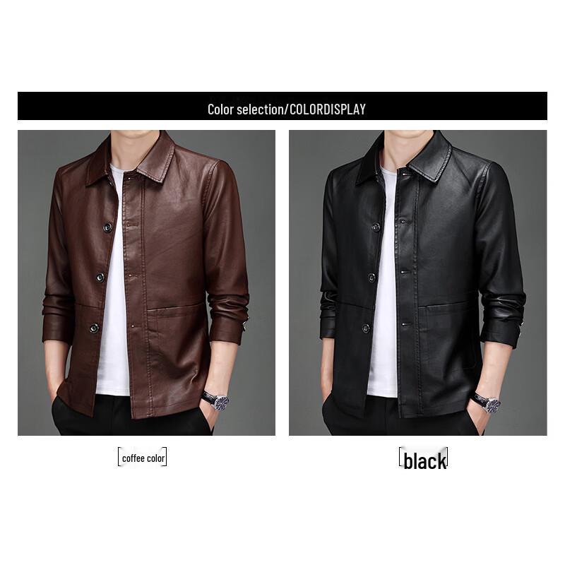 ROMON Men's Business Casual PU Leather Jacket