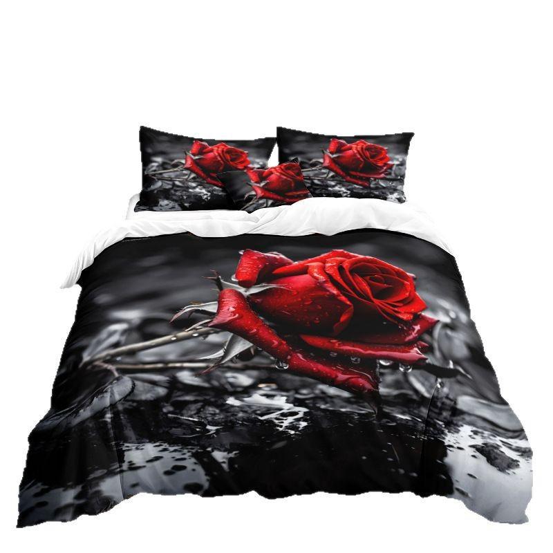 Rose Series 3D Digital Printing Three-Piece Bedding Kit Bed Sheet Quilt Cover