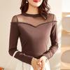 Women's Retro Beaded Black Mesh Long Sleeve Slimming Top - 2023 Spring/Autumn Collection