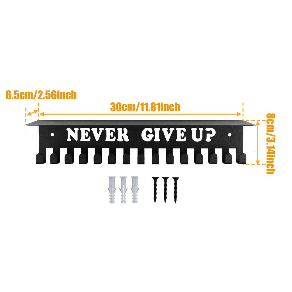 Medaillenhalter Display Wandhalterung Metall Trophäenregal Einfach zu installieren Haken mit inspirierenden Worten Eisen Ehre NIEMALS AUFGEBEN