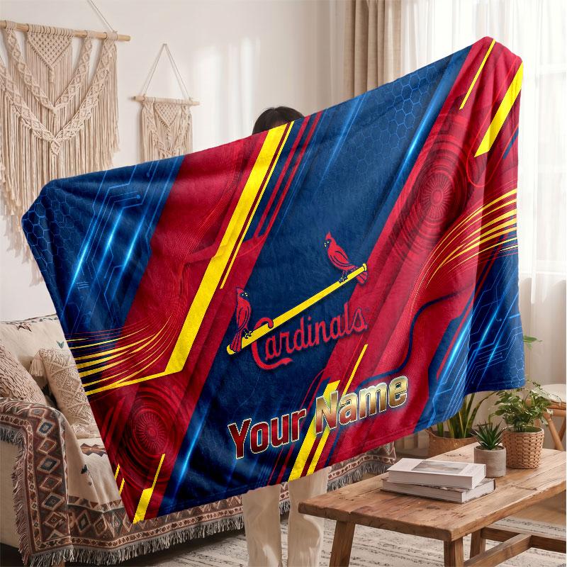 St. Louis Cardinals Flannel Blanket, Custom Name Text Personalized Soft Throw Blanket Home Decor Gift