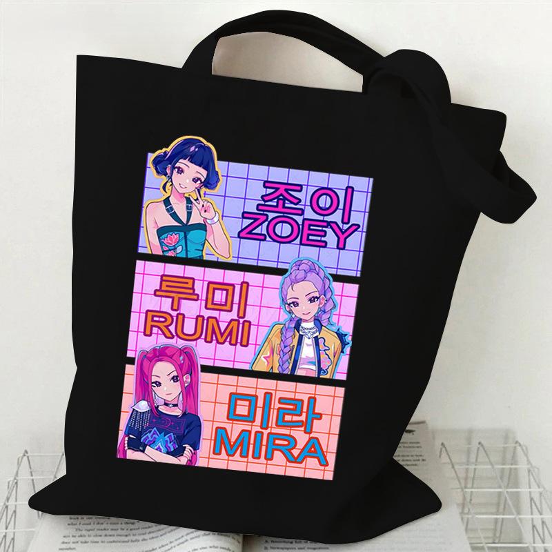 Demon Hunters Canvas Tote Bag Huntrix Girl KPop Shoulder Bag Saja Boys Zoey Rumi Mira Handbag For Daily Shopping School Commute