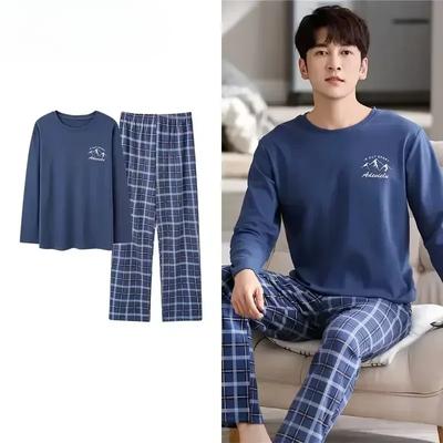 Deer Printing Elegant Pajamas Set for Man Autumn Winter Fashion Soft Cotton Mens Loungewear Comfortable Sleepwear