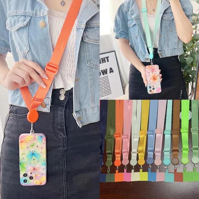 Detachable Adjustable Strap Crossbody Patch Phone Lanyard For Phone Flat Nylon Patch Necklace Clip Snap Hanging Cord Rope