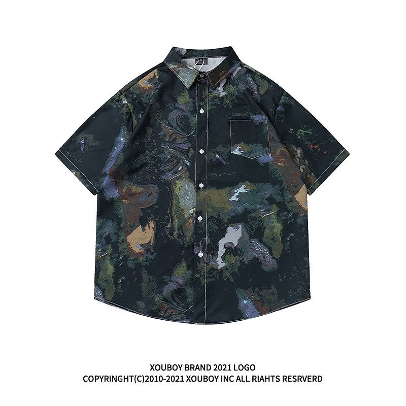 Trendy Tie-Dye Short Sleeve Street Hip-Hop Idle Style Parka