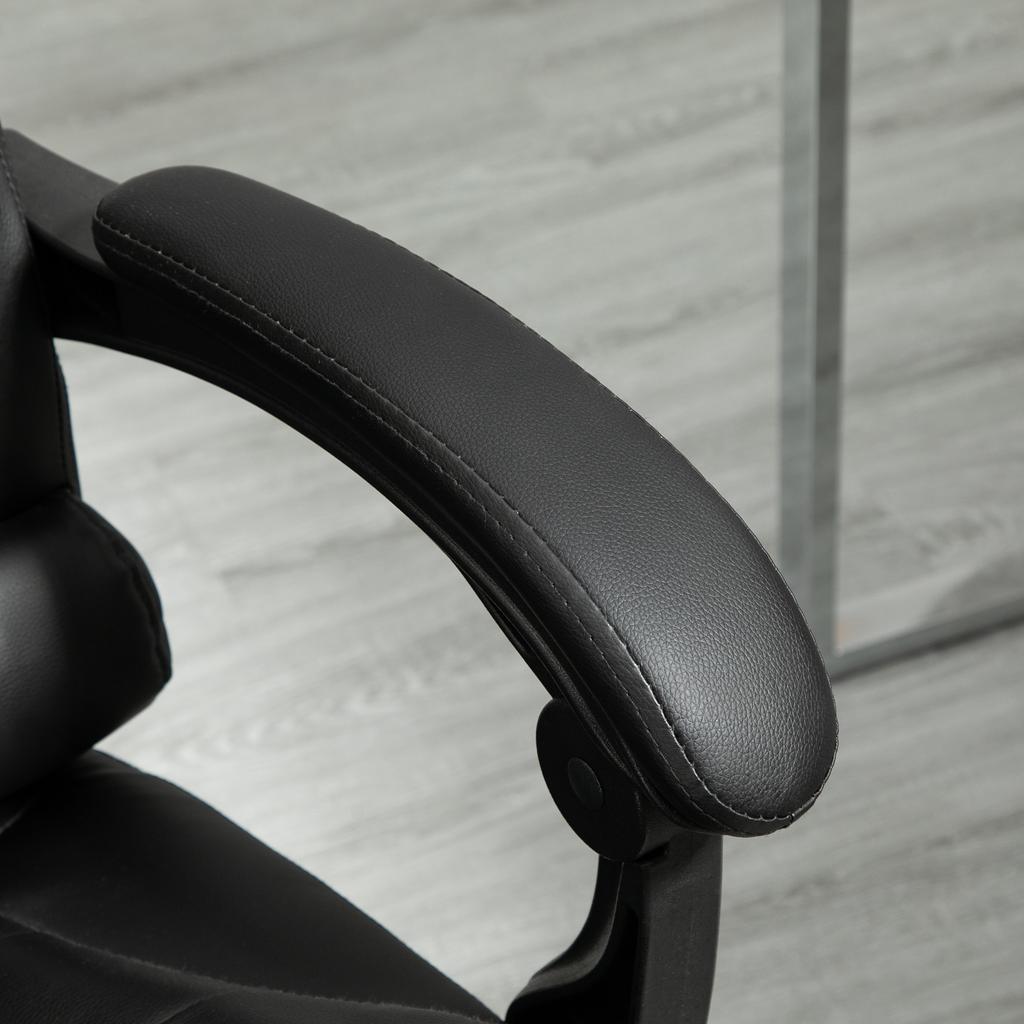 Executive Office Chair, PU Leather Home Office Chair with Swivel Wheels, Reclining Backrest, Retractable Footrest, Black