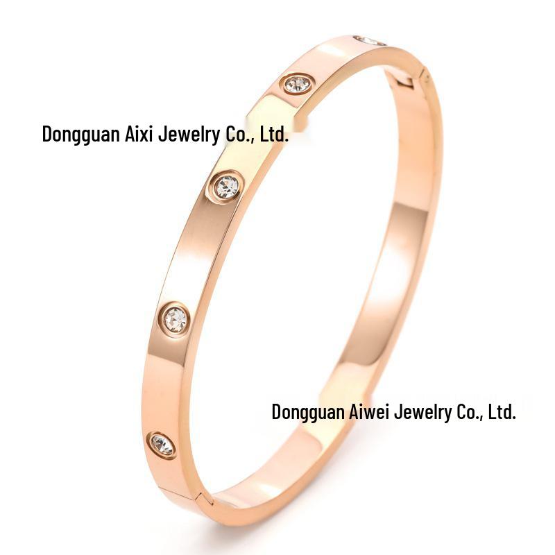 Damen Titanstahl Armband mit zehn Diamanten und Vollnagelverschluss - Nicht verblassend, einfaches Design