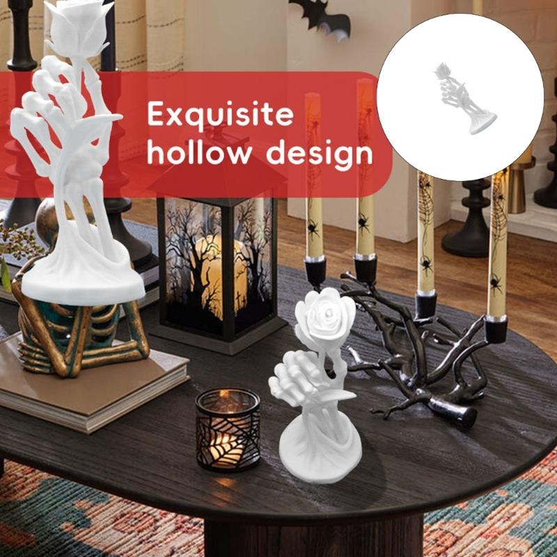 Skull With Florals Design Plastic Halloweens Decoration Easy Setups Indoor Outdoor Holiday Party Gothics Tabletop Display