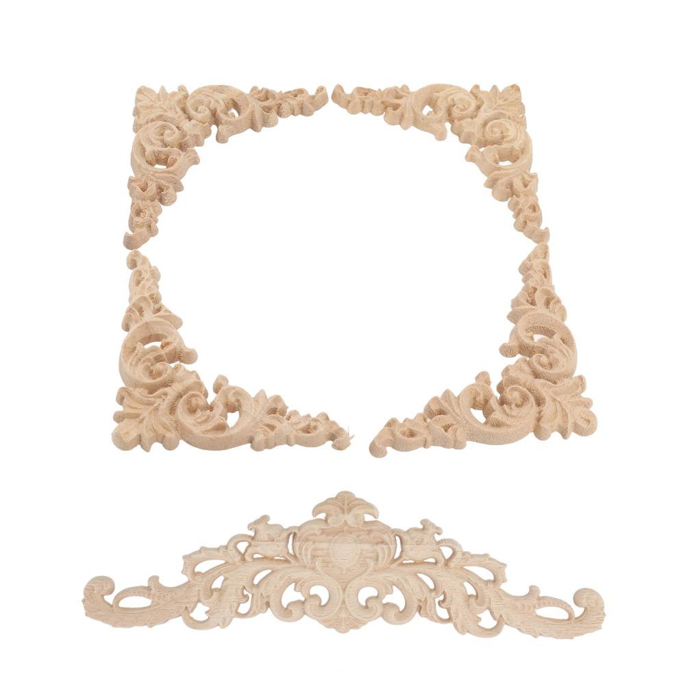 5Pcs 8cm Wood Appliques Onlays Hand Carved Corner Onlay Applique For Cabinet Door