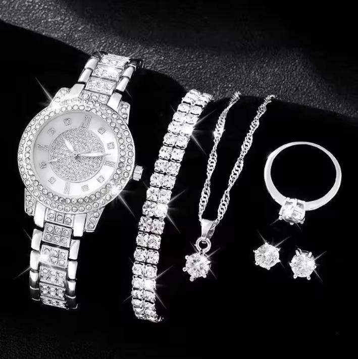 Gypsy Star Diamond Women'S Bracelet Watch Set Steel Belt Full Diamond Quartz Women'S Watch Watch