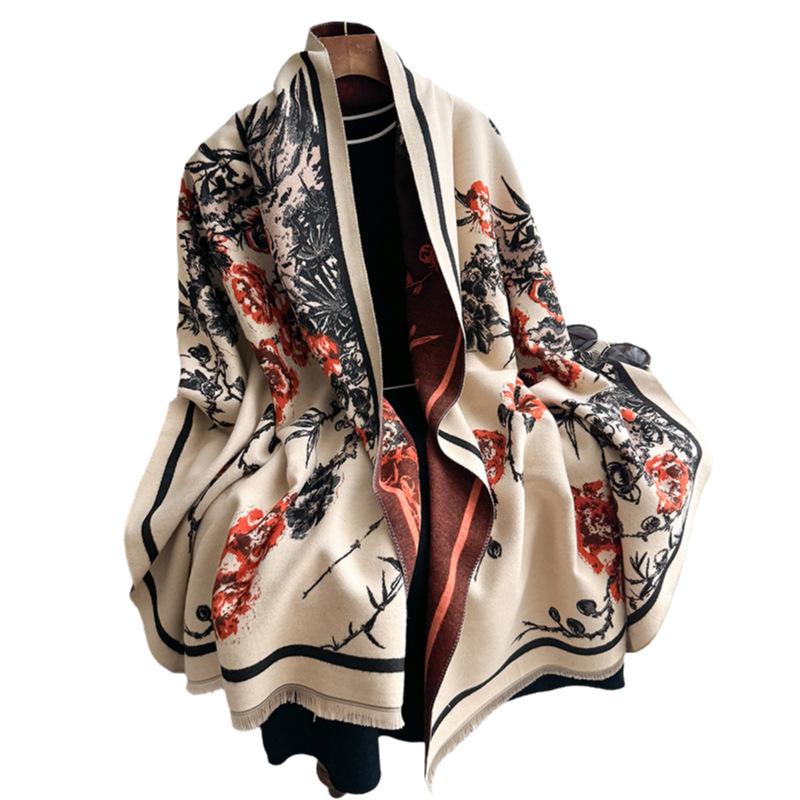 Retro Temperament Printed Imitation Cashmere Scarf Autumn And Winter With High-End Shawl Warm Scarf Women