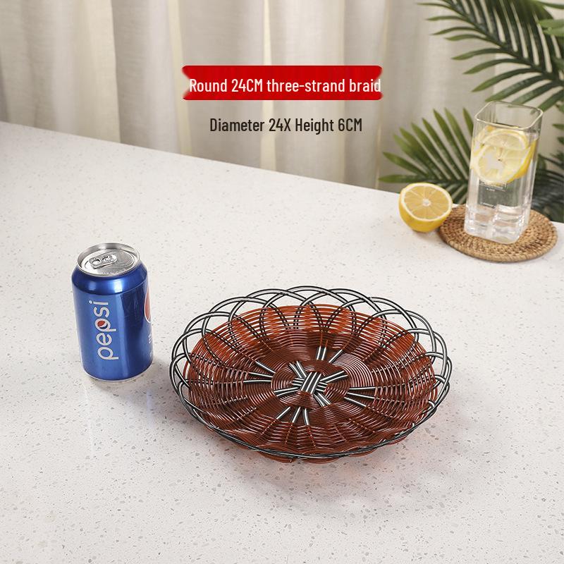 Round Wicker-Look Basket for Popcorn, Fries, Fruit, Snacks & More - Three-Line Edge