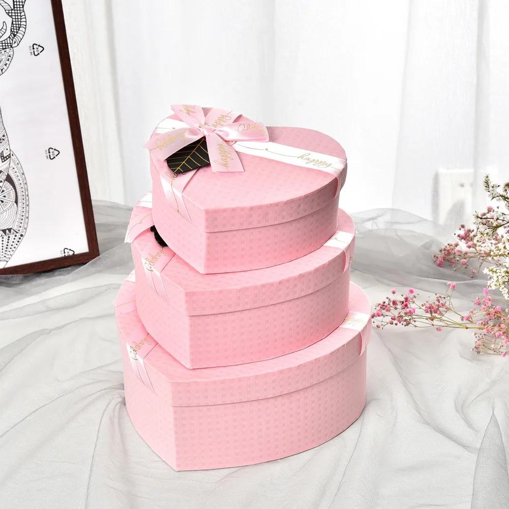 New Bowknot Silk Ribbon Gift Box Red with Cover Packaging Paper Box Heart-shaped Present Boxes Valentine's Day