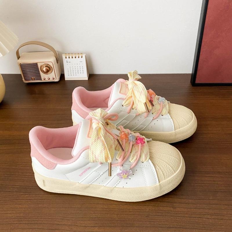 Dopamine Wear Board Shoes Children Cream Spring and Autumn Shell Head New Middle Heel Versatile Sports and Leisure Shoes