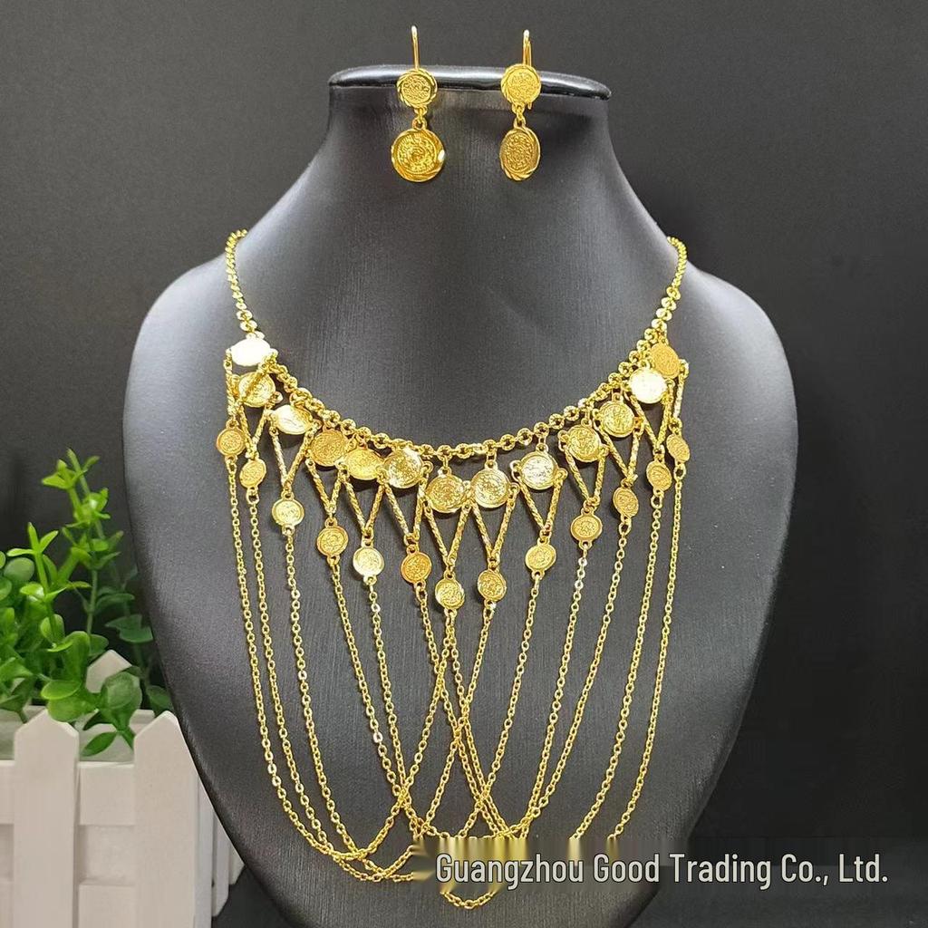 Dubai 24k Gold Necklace & Earrings Wedding Jewelry Set