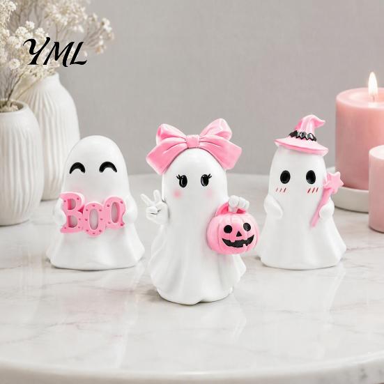 Halloween Ghost Figurine Figurine, Resin Spooky Cute Statue, Funny Creepy Fun Desk Accessories Tabletop Ornament for Home Shelf Party Haunted