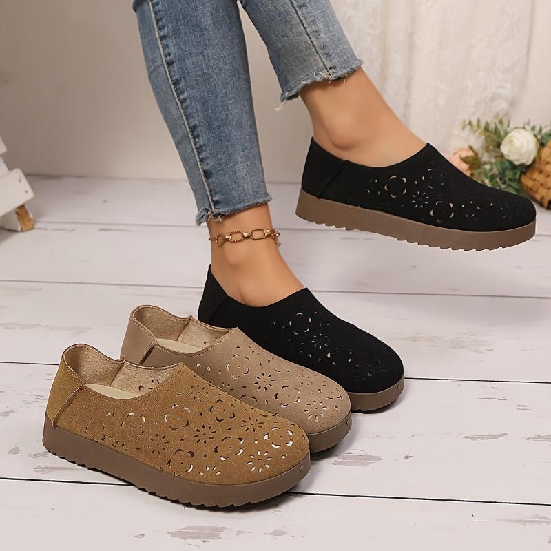 Women's Breathable Mesh Slip-On Loafers - Lightweight Casual Shoes with Soft Sole, Perforated Design for All-Day Comfort, Beige PU Cover Upper