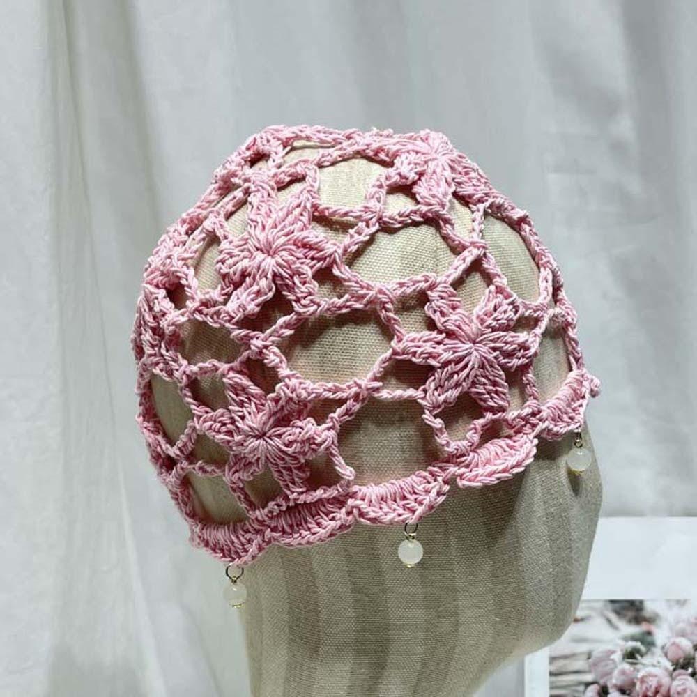 Bohemian Style Crochet Flower Knitted Hat Handmade Woven Cap Casual Hollowed Out Beanie Cap Summer