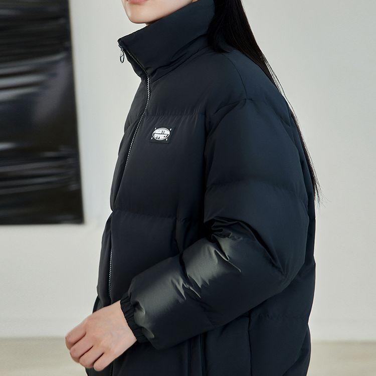 Anta Solid Color Logo Tag Zipper Stand Collar Duck Down Long Sleeve Down Jacket Women Outerwear Black 962248940-3