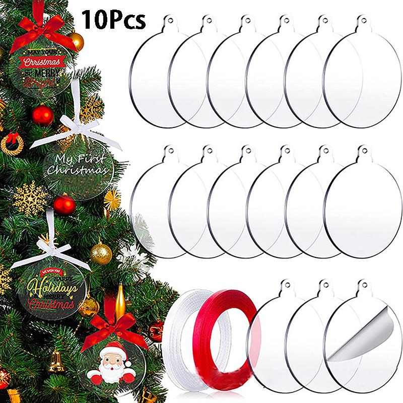 

10 шт. акриловых дисков, подвесное украшение на рождественскую елку, сделай сам, пустой круг, рождественское украшение, подвески, безделушка, прозрачное украшение