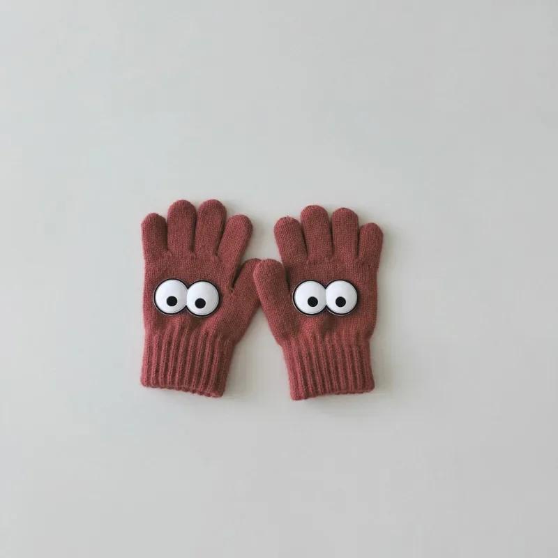 3-7Y Autumn Winter Children's Funny Gloves Autumn Winter Boys and Girls' Fingered Warm Knitted Woolen Five Finger Baby Gloves