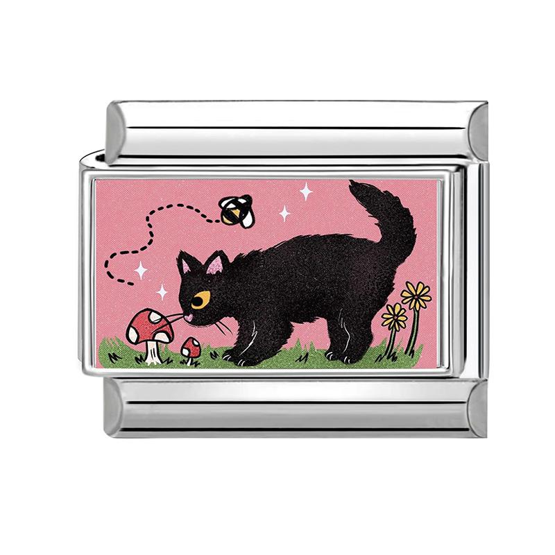 Y2K Cartoon Cat Dog Flower Love Rabbit Guitar Italian Charm Links Fit 9mm Stainless Steel Bracelet Women Men DIY Making Gift