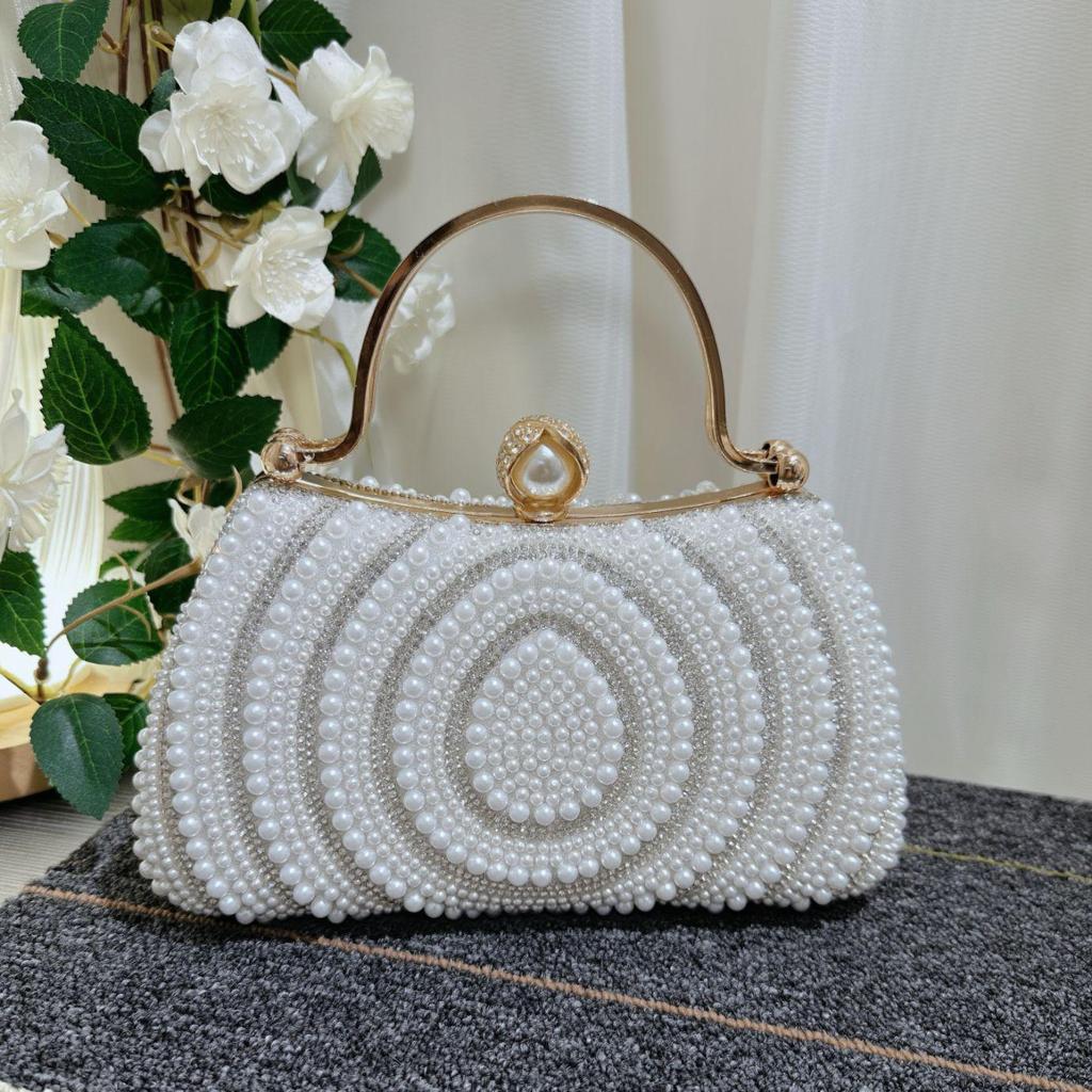 European & American Women's Pearl and Rhinestone Clutch Handbag Wallet Crossbody Bag