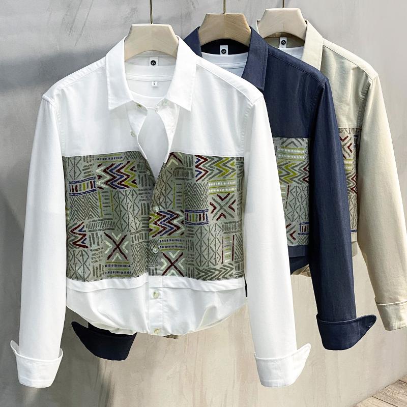 New Spring and Autumn Leisure Loose Fit Japanese Literature Printing Trend Fashion Oversize Versatile Men's Shirt Coat