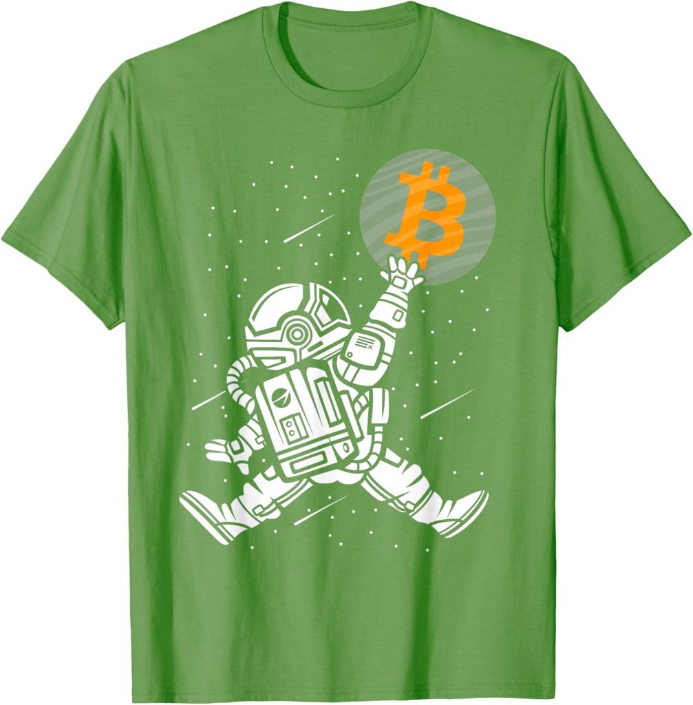 Bitcoin Astronaut Reaching for BTC Crypto Trader Graphic Tee Men Casual Short Sleeve