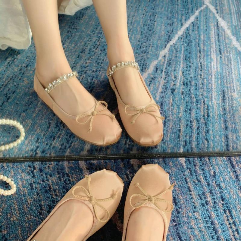 

Rhinestone with bow round head flat-bottomed ballet shoes women s Mary Jane shoes 39
