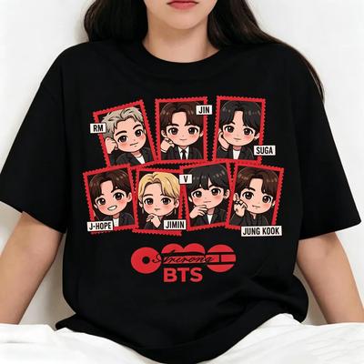 2026 Heißes BTS 2.0 Arirang Niedliches Cartoon-Grafik Unisex T-Shirt Neues K-Pop Boyband Oversize Mode Baumwolle Herren Damen Streetwear Shirt Kurzarm Top