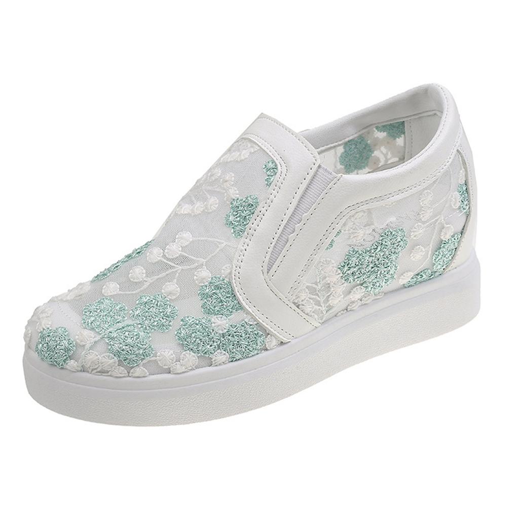 Inner Raised Small White Shoes With One Foot, Hollowed Out Embroidered Breathable Women's Shoes, Mesh Shoes, Casual Lazy Single Shoes