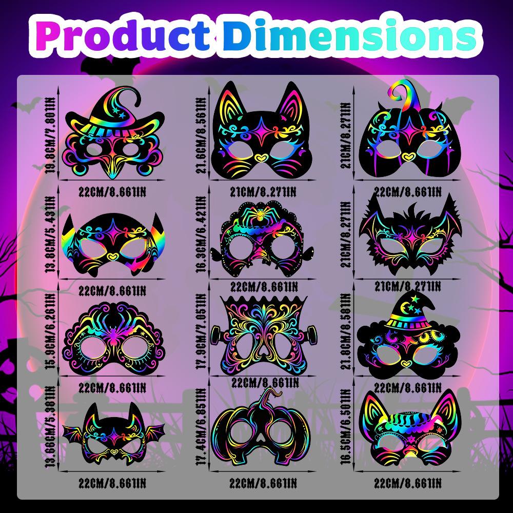 Vintage Halloween Mask Decor DIY Rainbow Scratch Paper Mask Photo Props for Cosplay Halloween Trick or Treat Birthday Party